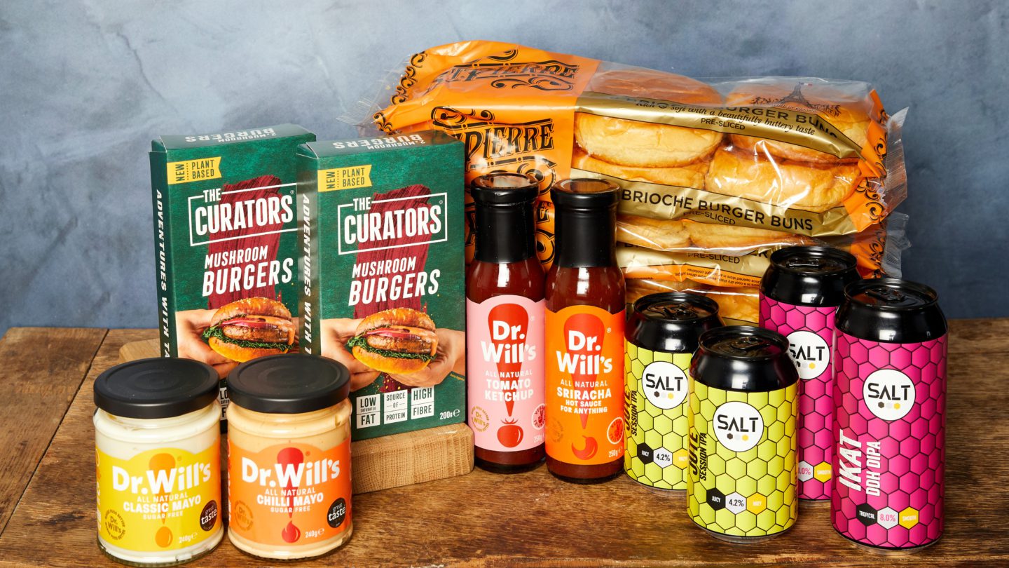 Ultimate burger kit competition prize including burger buns, sauces and beer