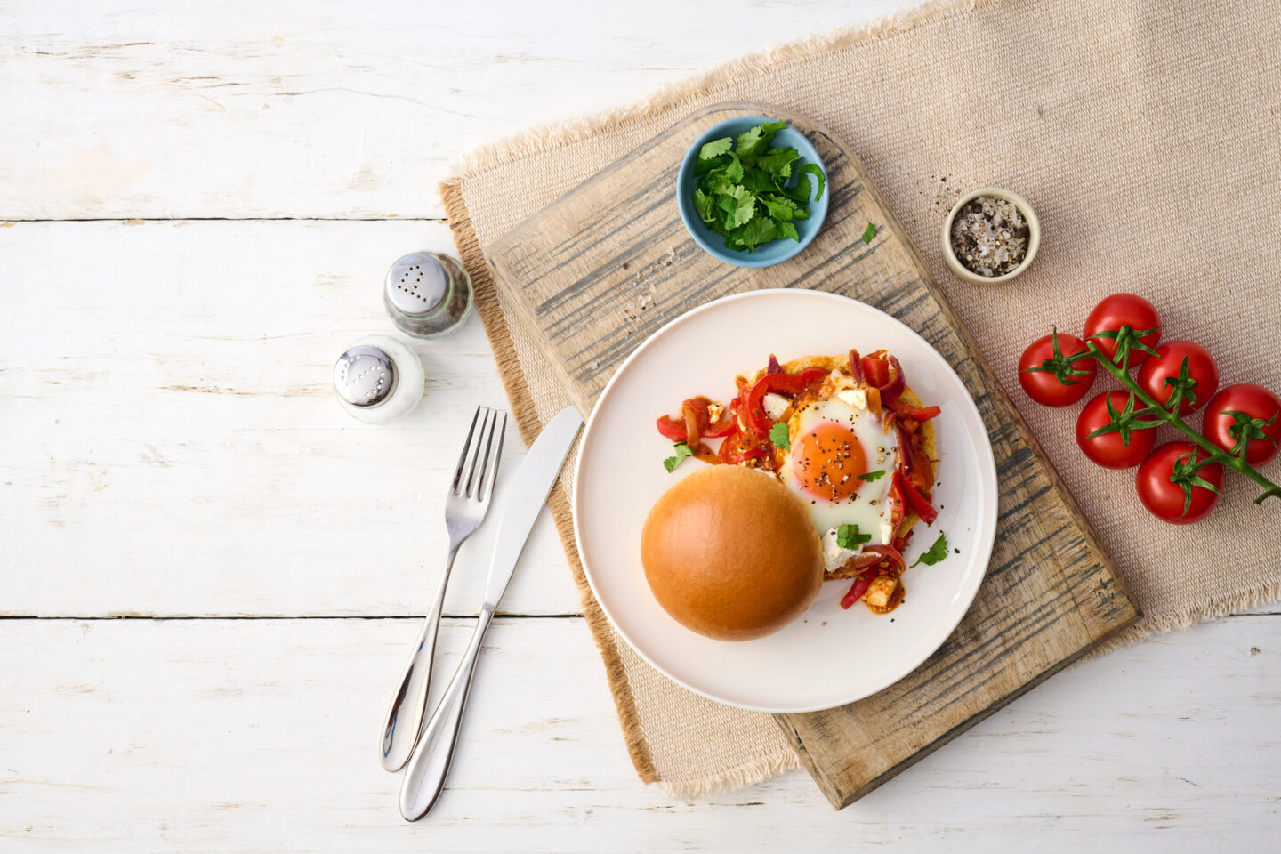 Shakshuka Style Eggs On Burger Bun