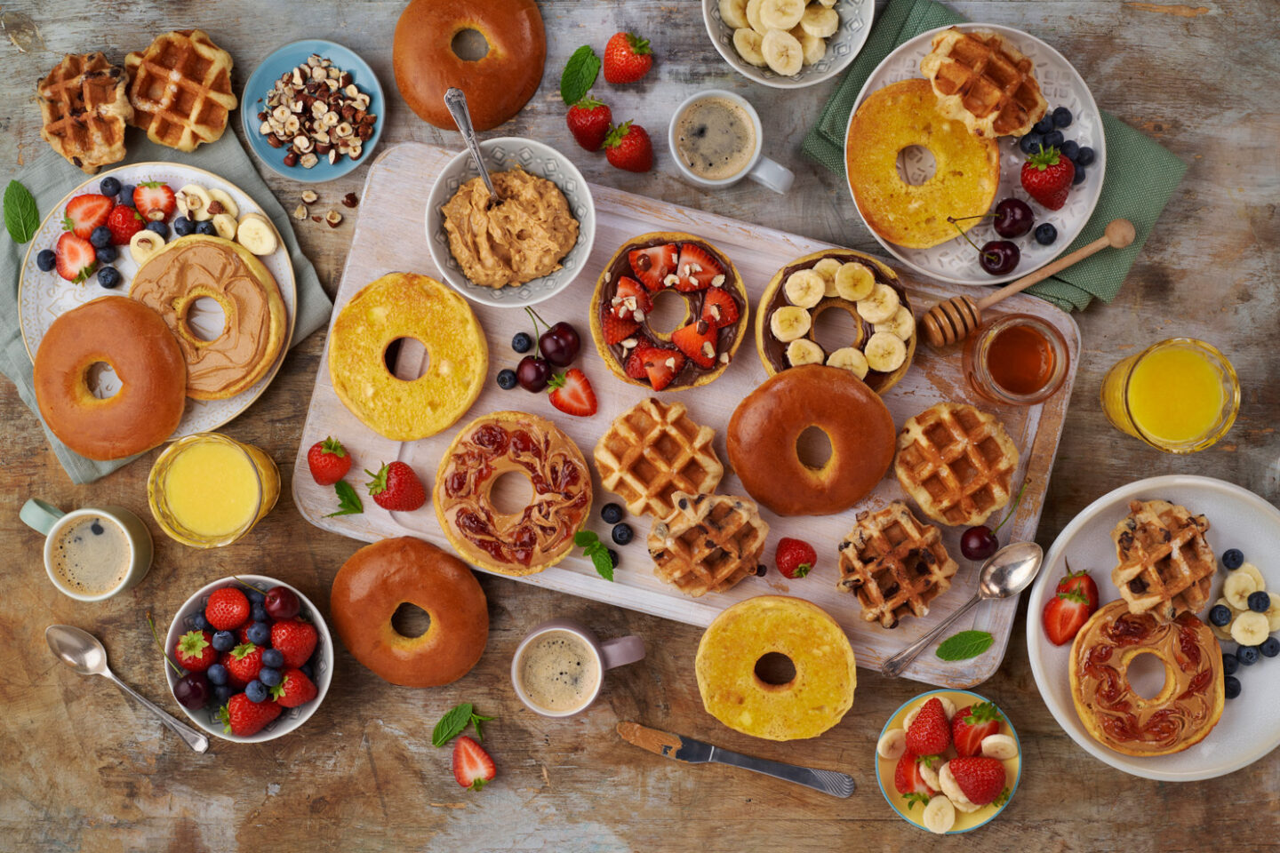 Breakfast Brioche Bagels & Waffles Platter Recipes