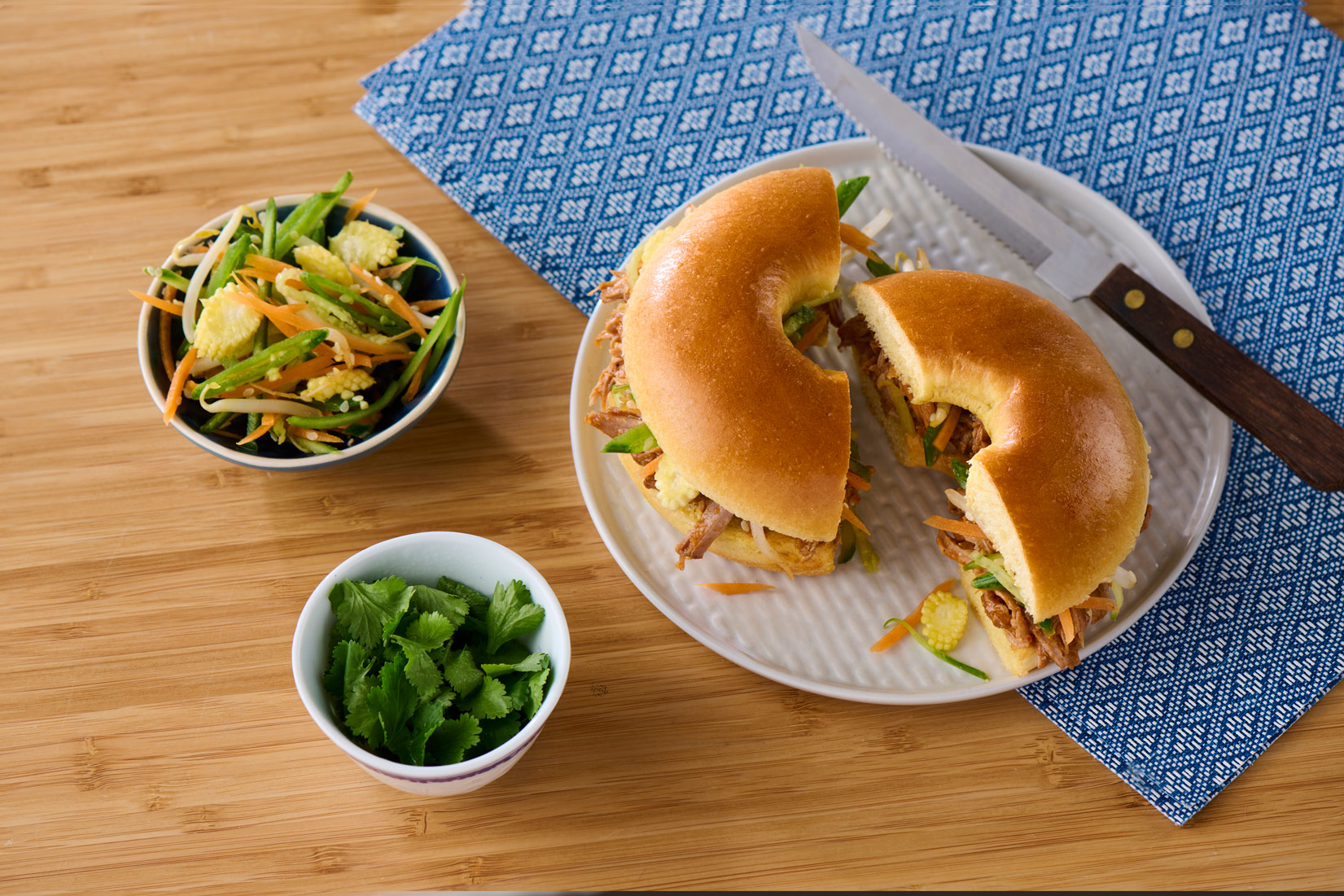 Korean Pulled Pork Brioche Bagel with Asian Slaw St Pierre UK