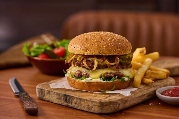 Caramelised Onion Brioche Bun Double Burger