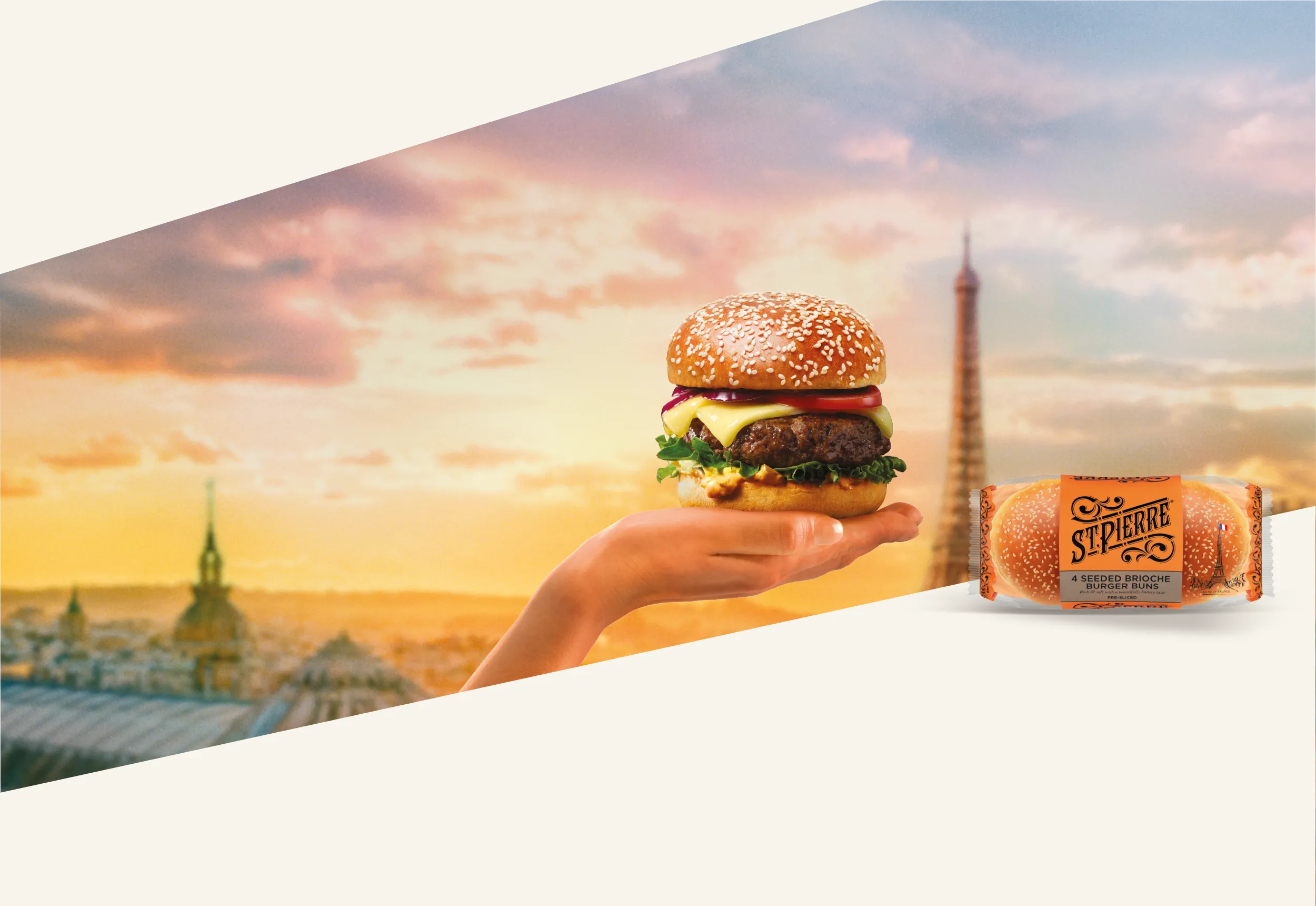 St Pierre UK EAR Seeded Brioche Burger Buns Desktop Website Banner - Cream