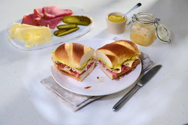 Classic Reuben in Soft Pretzel Rolls