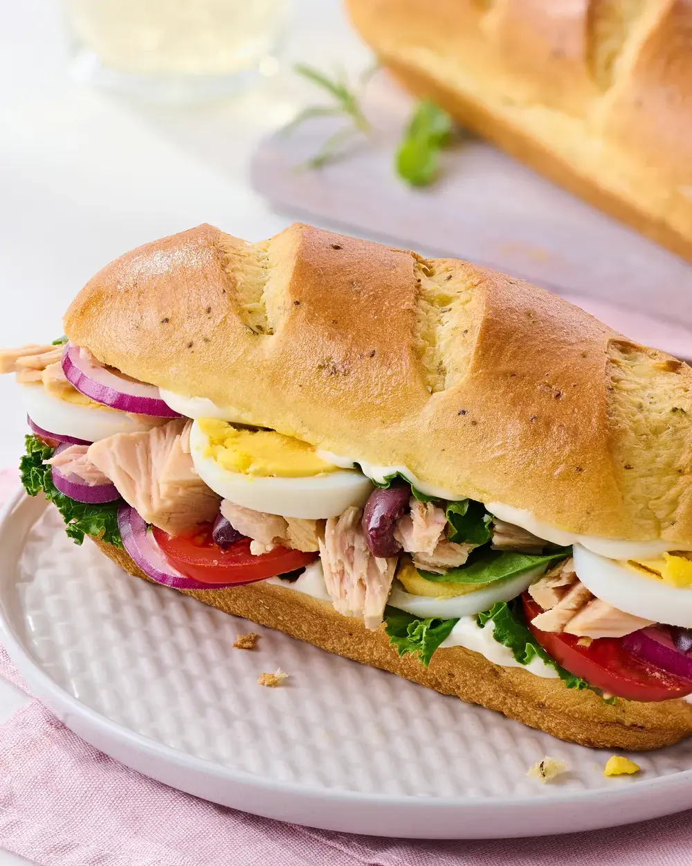 Mediterranean Herb Brioche Tuna Pain Bagnat Roll In Plate