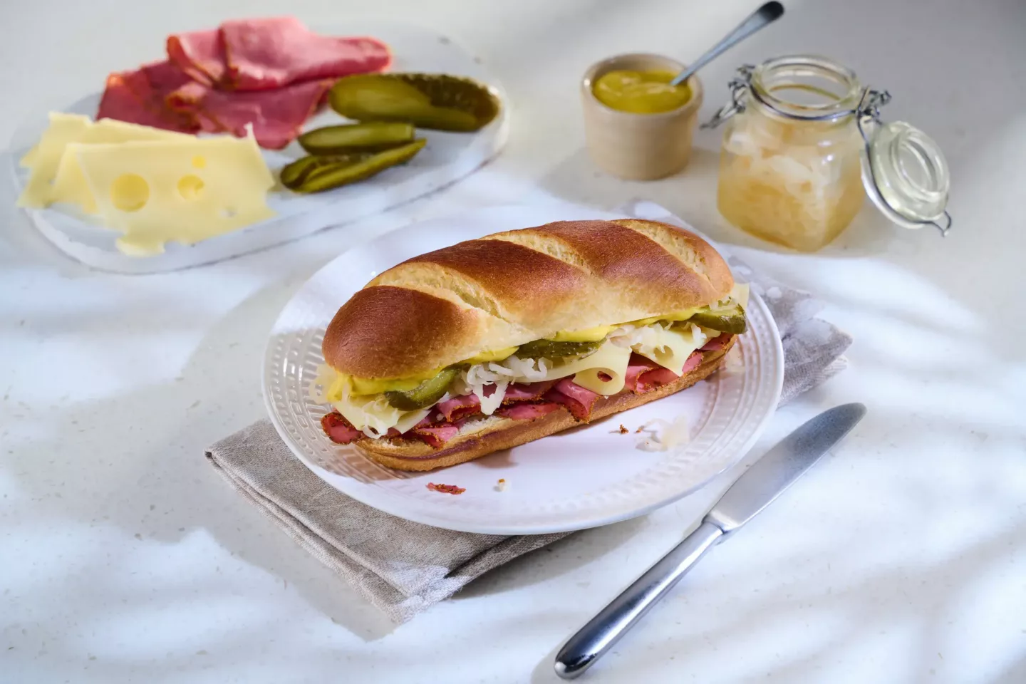 Pretzel Sandwich Roll Classic Reuben With Toppings