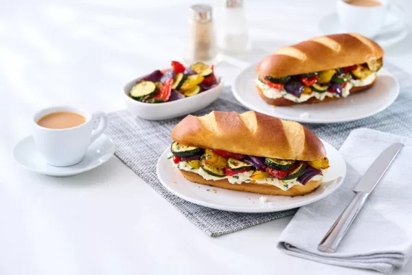 Roasted Veg & Whipped Feta Pretzel Rolls